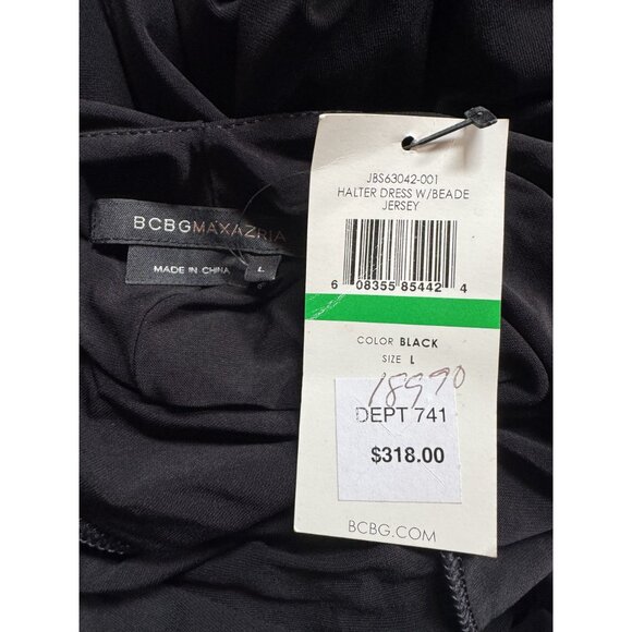 BCBG Max Azria Black Halter Dress W/Beaded Jersey Large Made In China - Picture 4 of 16